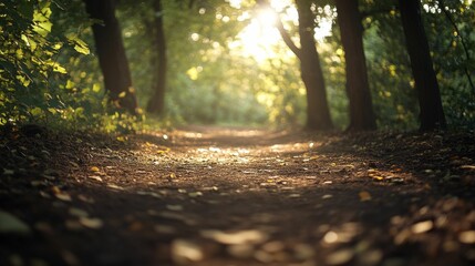 Sunlit path through a peaceful forest.