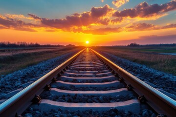 Fototapeta premium railway in the sunset