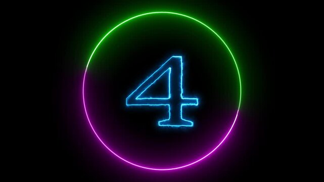 Neon glowing number counting 0-10 with colorful circle animation on a black background.