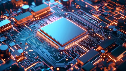 Fototapeta premium Striking Lens Flare Over Circuit Board with Gleaming Details