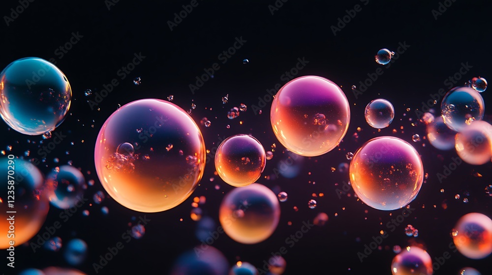 Poster abstract bubbles floating in dark space