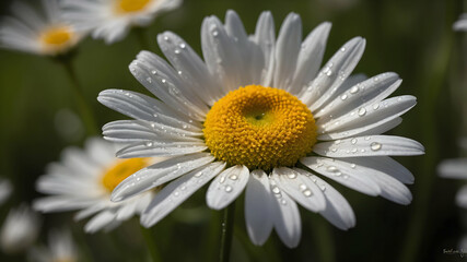 Fototapeta premium Beautiful White Daisy in Full Bloom with Delicate Petals and a Bright Yellow Center