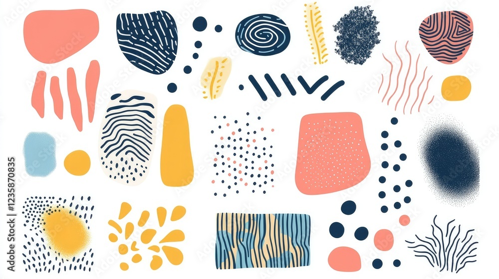 Poster abstract artistic shapes and patterns in vibrant colors, creating a playful and modern background de