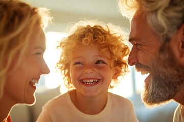 warm family gathering showing three generations together in cozy living room laughter fills air as they share stories