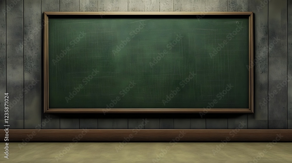 Poster empty green chalkboard in a wooden frame on a textured wooden wall background the clean minimalist r