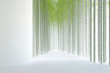 worm's-eye view of vast bamboo grove with tall stalks creating tunnel-like effect
