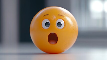 3D surprised emoticon on table