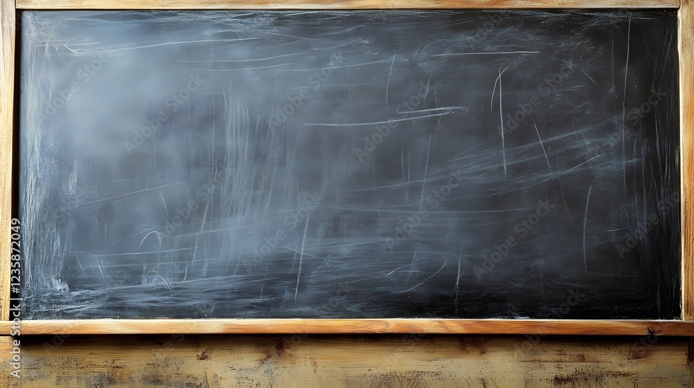 Aufkleber Empty vintage style chalkboard or blackboard with wooden frame and wall background in a clean minimalist classroom or academic setting  Copy space for text or design