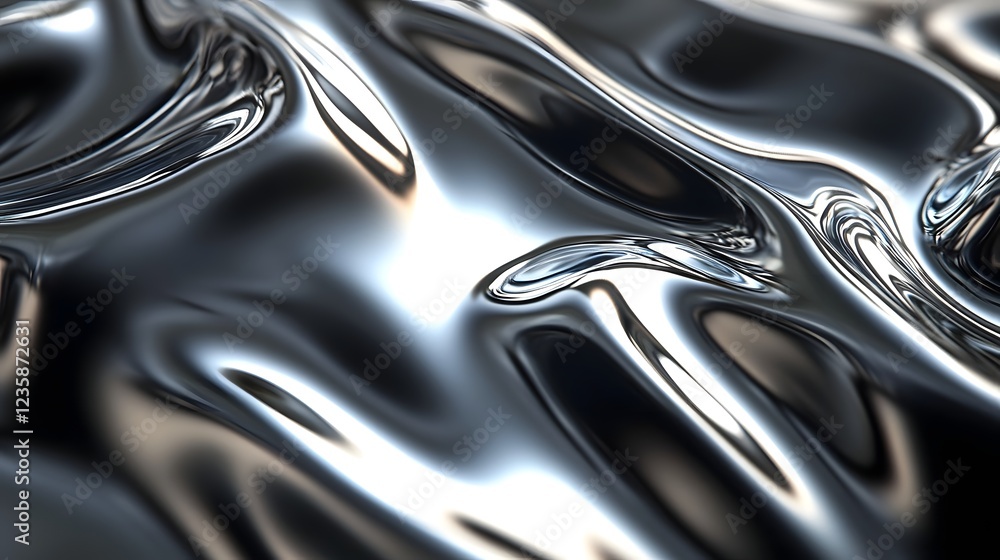 Leinwandbilder flowing metallic sculpture shimmering liquid chrome waves in dynamic abstract design futuristic slee