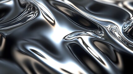 Flowing Metallic Sculpture   Shimmering Liquid Chrome Waves in Dynamic Abstract Design  Futuristic sleek and elegant 3D rendered image with organic curves ripples and fluid motion in a modern