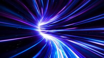 Glowing purple and blue light trails create a vibrant vortex effect