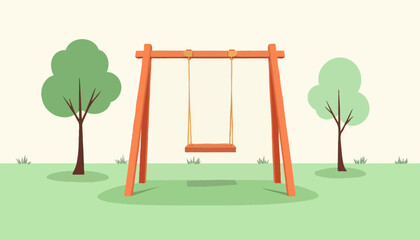 Minimalist Illustration of a Wooden Swing in a Park