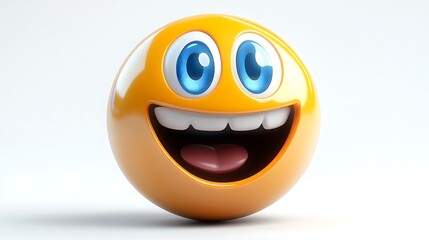 Happy emoji on white background.  Possible use digital communication