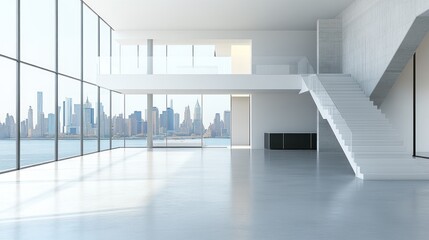 Obraz premium Modern Loft Apartment Overlooking City Skyline
