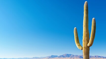 A tall cactus stands alone against a clear blue sky, showcasing the beauty of desert landscapes.
