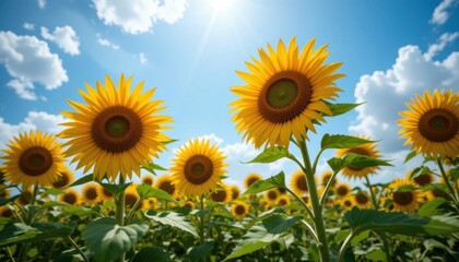 Obraz premium Summer sunflowers reaching toward the sky