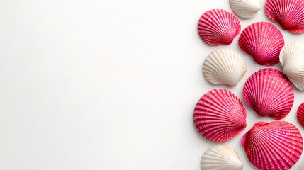 Fototapeta premium Colorful Sea Shells Arranged on a Light Background for Inspiration