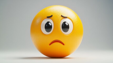 Sad emoji, digital illustration, 3D rendering, expressive face, background studio light