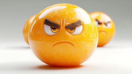 3D angry emoji spheres on grey background