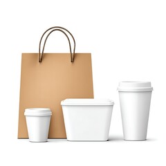 White Food Containers and Brown Paper Bag for Takeout Services