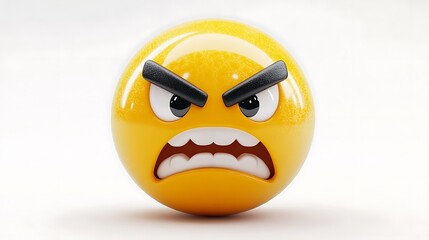 Angry emoticon, 3D model, digital illustration, isolated, for use in social media, messaging