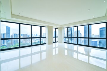 Fototapeta premium Empty Modern Apartment with City View