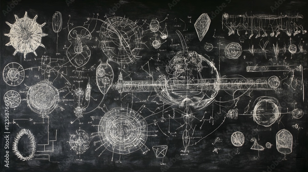 Fototapete intricate scientific diagrams formulas and patterns visualized in an abstract digital graphic repres