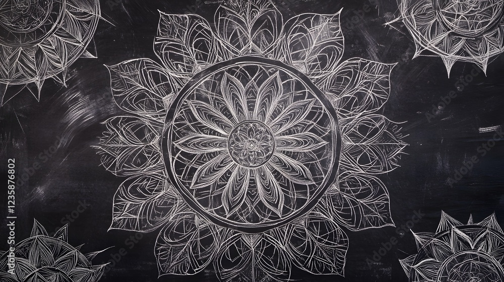 Aufkleber Intricately detailed monochrome mandala design with radial floral patterns concentric circles and ethereal symmetry  This mesmerizing and visionary digital has a gothic and futuristic aesthetic