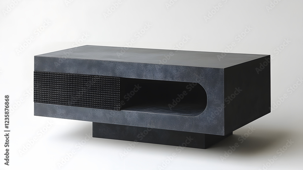 Poster A sleek, modern coffee table featuring a minimalist design with a textured surface and an open compartment