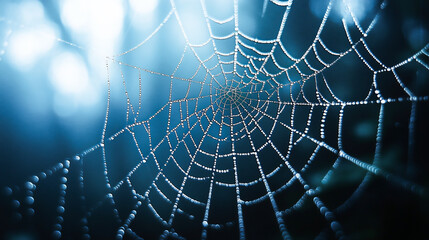 Black background with white spider webs, hanging from the left and right sides of the screen The webs are thin and long