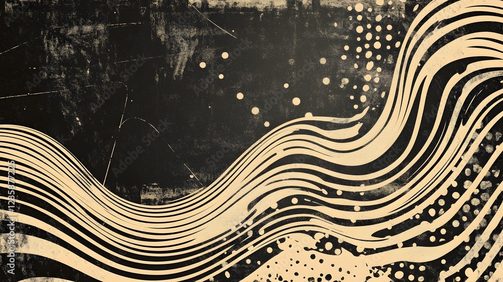 Poster Mesmerizing Abstract Curves and Waves of Light and Shadows in Monochromatic Grunge Texture