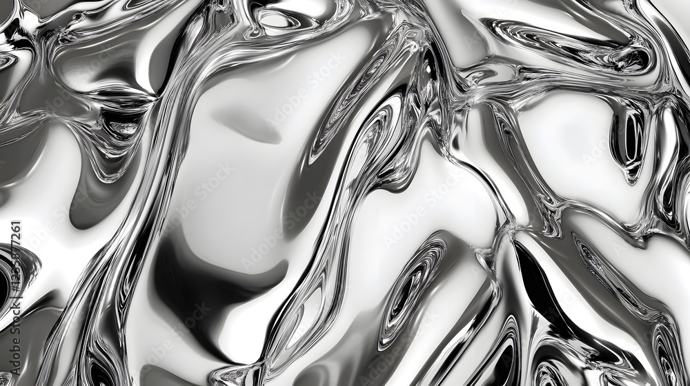 Fototapete Mesmerizing abstract design featuring dynamic fluid metallic flows and patterns in a sleek modern and futuristic style