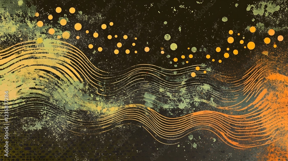 Poster mesmerizing abstract digital art composition with vibrant lights waves and sparkles