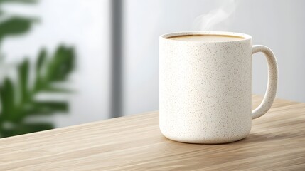 Warm Coffee in Elegant White Mug on Simple Wooden Table Surface