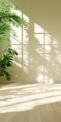 Fototapeta premium Holistic living space with plants and natural light in a calm room softly lit wide shot embracing serenity