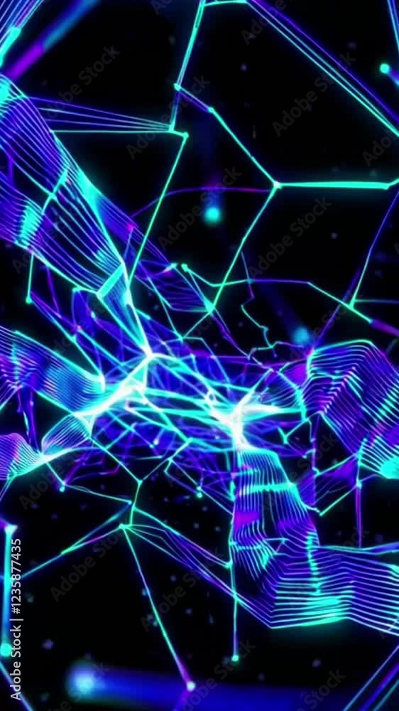 Poster abstract futuristic digital technology background with vibrant neon colors and geometric patterns in