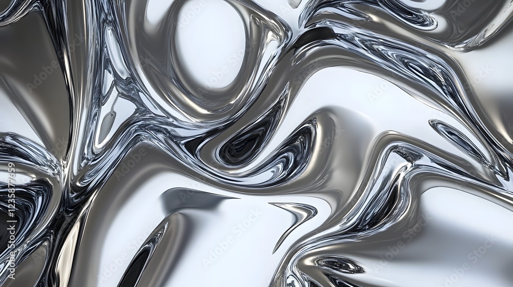 Fototapete Mesmerizing abstract image showcasing fluid metallic mercury like flows ripples and waves in dynamic captivating motion  The shiny reflective surface creates a visually striking futuristic