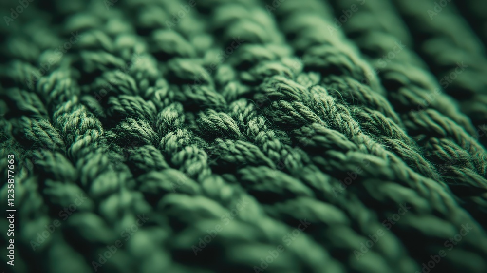 Poster close-up of textured green twisted yarn creating a soft and inviting fabric background for crafting,