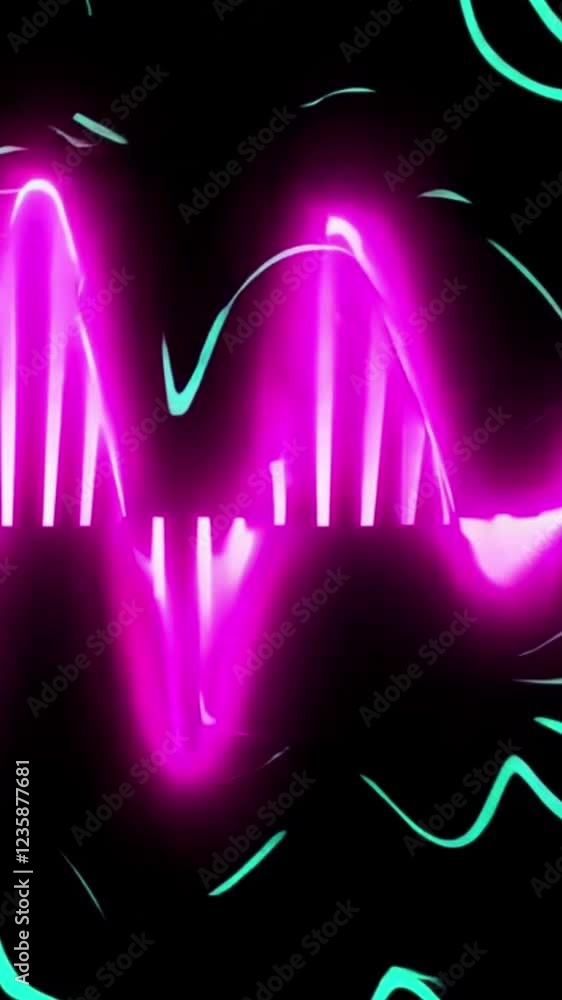 Poster abstract geometric design with blue neon lines on a black background, creating a modern futuristic a