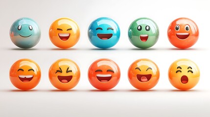 Obraz premium Set of 12 3D emoji expressions on white background. Possible use Digital design resource