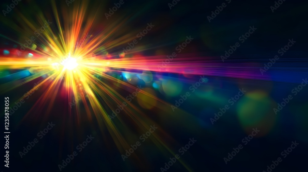 Poster Mesmerizing burst of vibrant colorful lights erupting in a cosmic display creating a mesmerizing dynamic scene of celestial energy and illumination  The image captures the dazzling