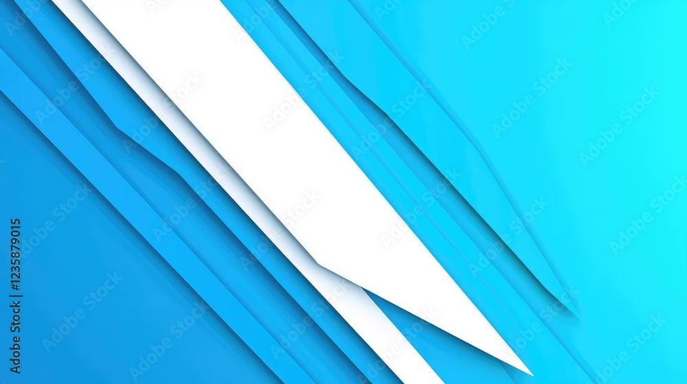 Poster abstract geometric design in shades of blue and white, featuring diagonal lines and layers creating 