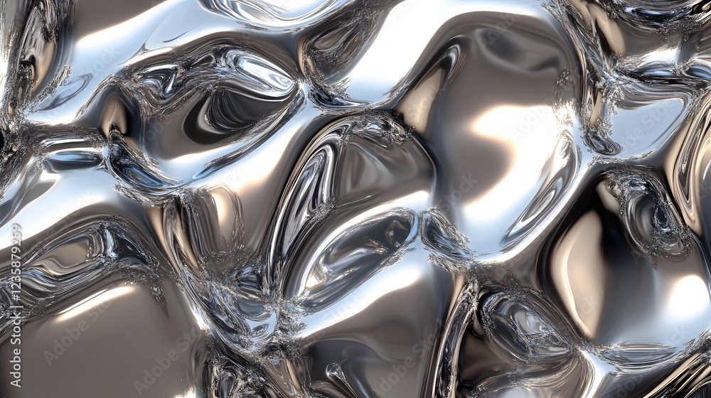 Aufkleber Mesmerizing Liquid Metal Morphing Abstract Digital Art Background  Futuristic and dynamic swirling metallic texture with shiny reflective and distorted surface effects