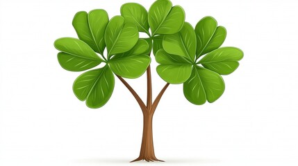Fototapeta premium Vibrant Green Tree Illustration With Large Leaves On White Background