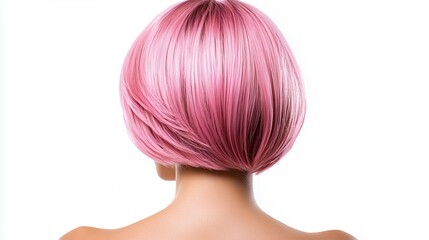 Woman With Pale Pink Bob Haircut, Rear View