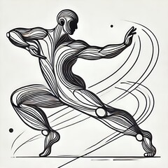 Obraz premium Stylized black and white vector illustration of a muscular figure in motion conveying strength and agility