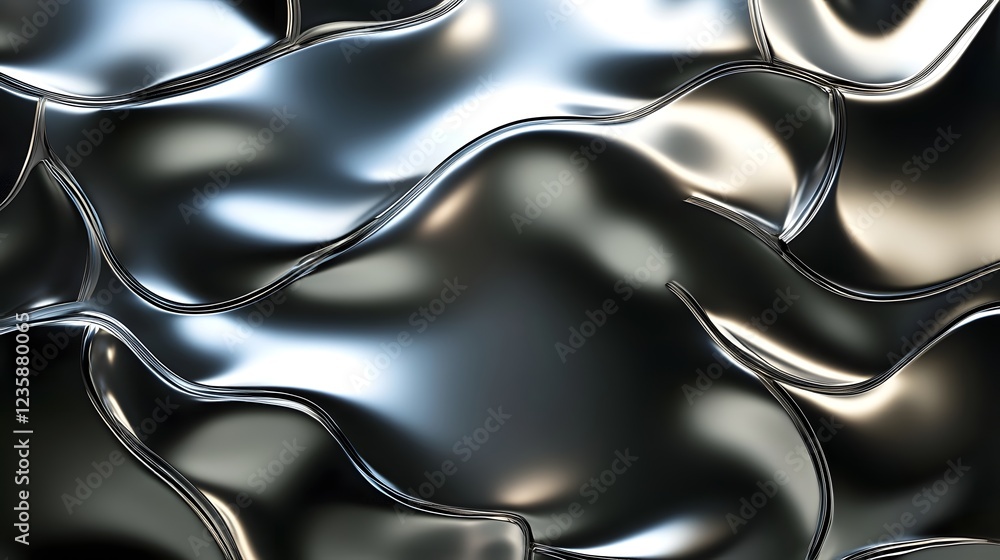 Aufkleber mesmerizing metallic waves futuristic abstract liquid chrome sculpture digital render captivating sw