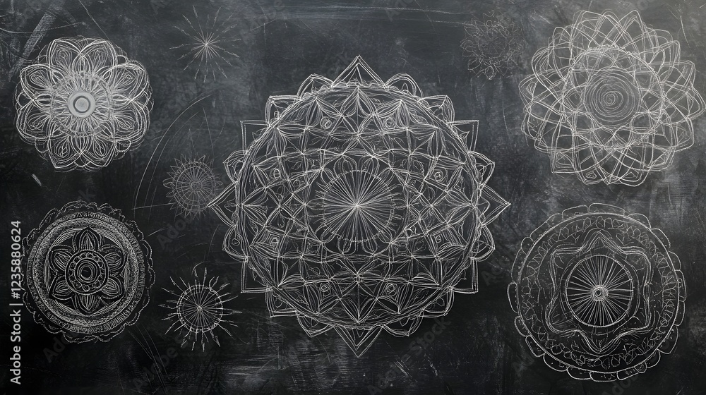 Aufkleber Mesmerizing Monochrome Mandala Patterns Showcasing Intricate Gothic Geometry and Spiritual Symbolism