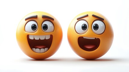 Obraz premium Two 3D happy emoji faces, cartoonish, digital art, isolated, fun, emotion, expression, positive, illustration, graphic design, potentially for social media