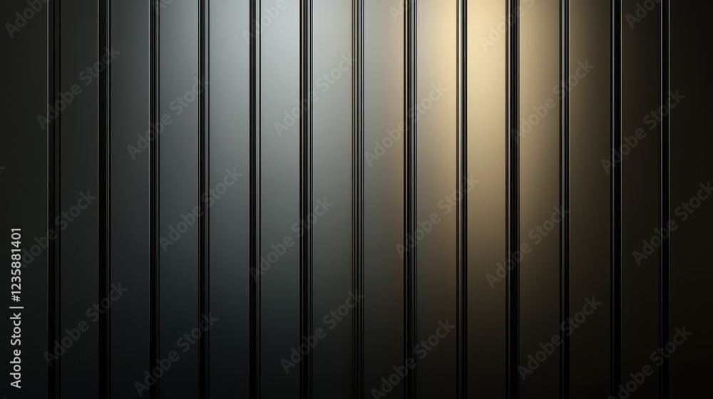 Poster elegant vertical metal panels with subtle light reflection and dark shadows creating an abstract, mo